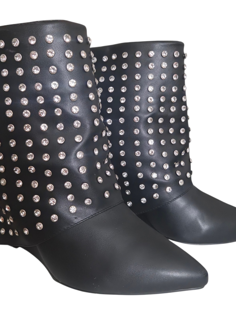 AZALEA WANG Marina Black Rhinestone Studded Fold Over Wedge Bootie Shoes NWOT...